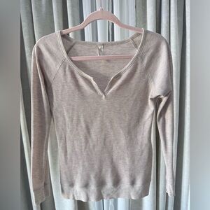 Beige Long Sleeve V-Neck Top